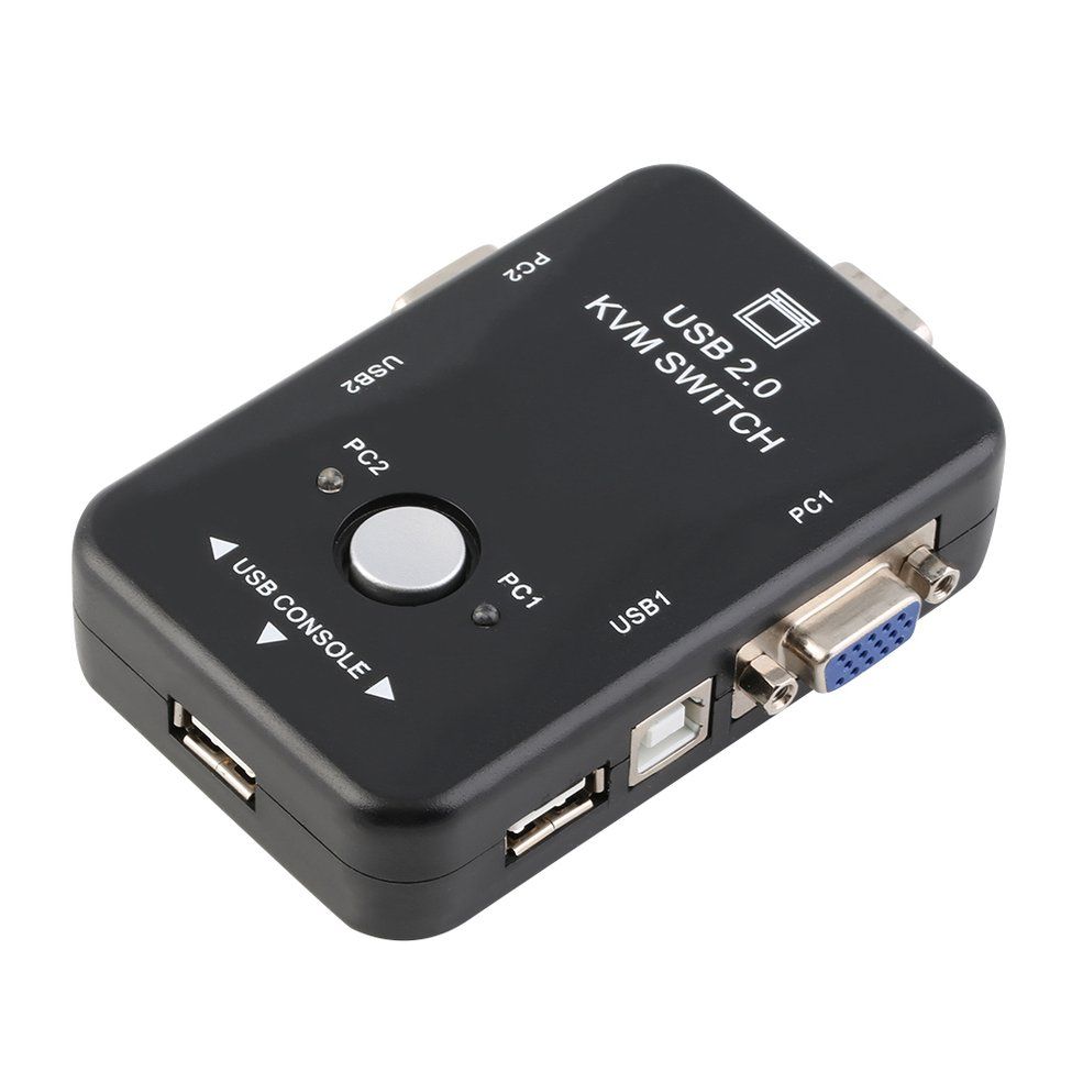 2 Ports USB 2.0 VGA/SVGA KVM Switch Box for Sharing Monitor Keyboard Mouse - black