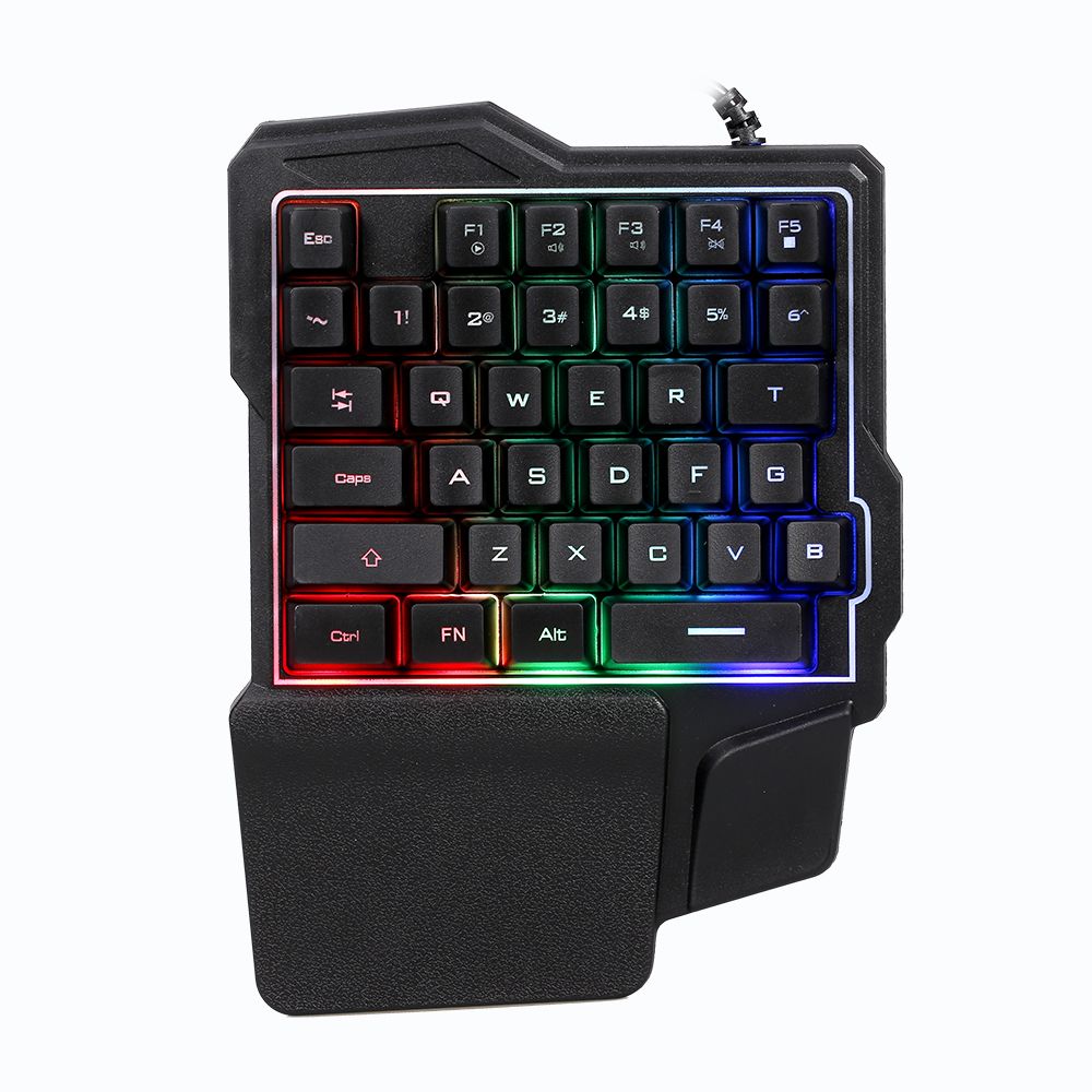 K7 One-handed Game Keyboard Wired Keyboard Streaming Color RGB light Ergonomic Hand Rest Keyboard Black