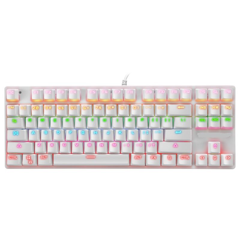 BAJEAL K100 Two-Color Keyboard 87-Key Green Axis Keycap USB Wired Mechanical Keyboard Gaming Keyboard LED USB For Gamer PC —black/white Good effect and easy to use