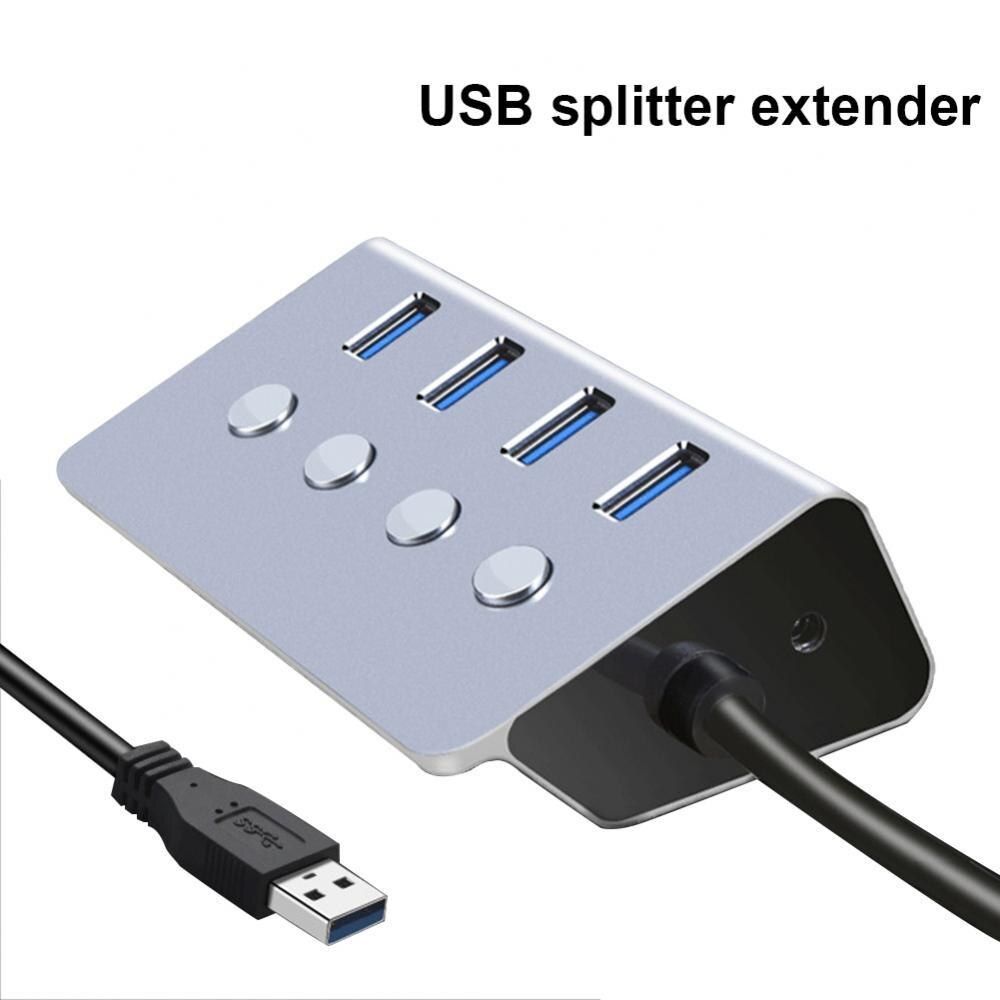USB 3.0 4-Port Cable Hub Splitter Extension Adapter with Separate Control Button