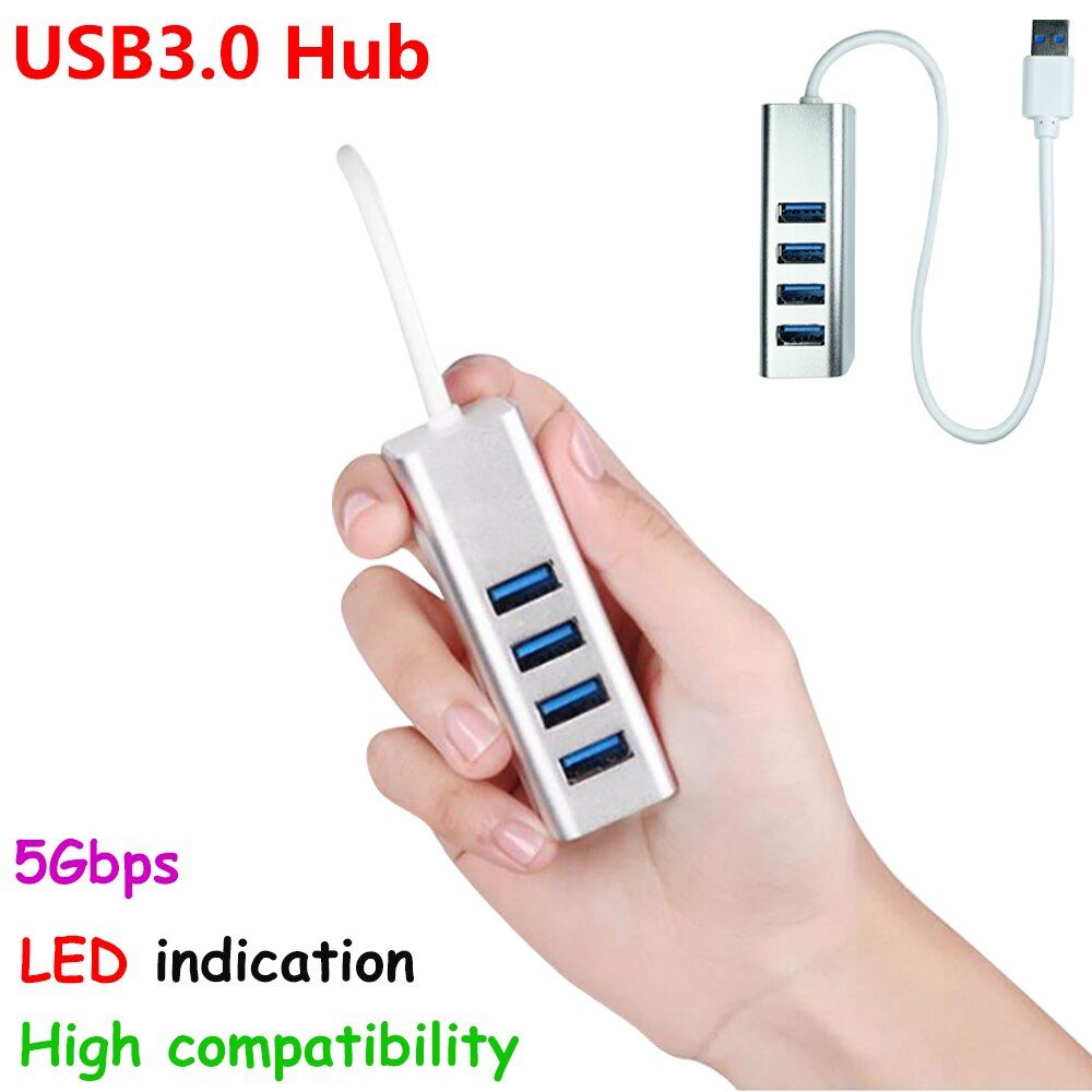 USB3.0 High Speed 5Gbps LED ABS Aluminum Alloy Mini 4 Ports USB 3.0 Hub Rotate USB Splitter Adapter for PC Laptop 4-Port Hub