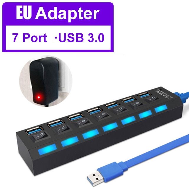 USB 3.0 Hub High Speed Multi USB Splitter 3 Hub Use Power Adapter 4/7 Port Multiple Expander 2.0 Hub With Switch For PC Laptop