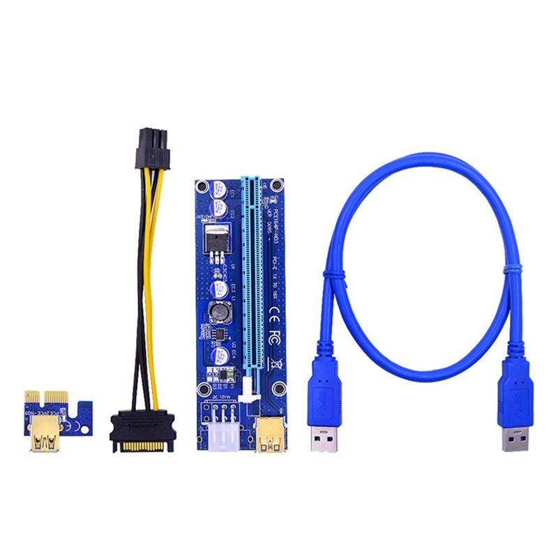 10 Pcs VER009S PCI Express PCIE PCI-E Riser Card VER009S 6Pin to SATA 1X 16X USB3.0 Adapter LED with SATA  Cable
