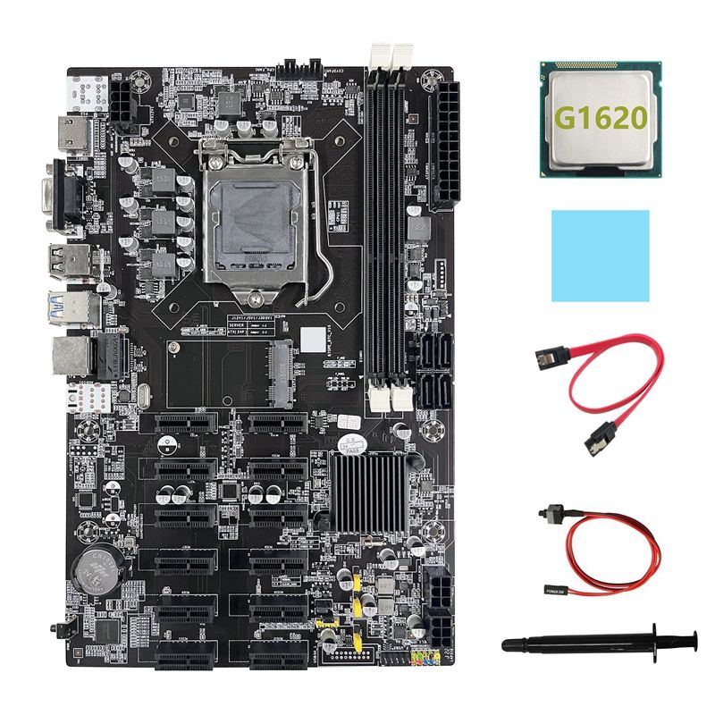 B75 12 PCIE ETH Mining Motherboard+G1620 CPU+SATA Cable+Switch Cable