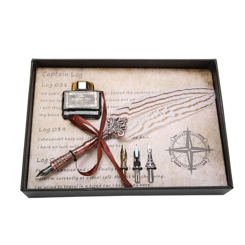 Retro Classical Feat Dip Pen Fountain Ink Bottle with 3 nibs S onery ft Box for school Birthday calligraphy pen