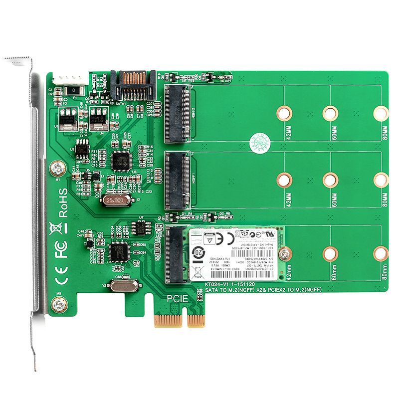 3-Port M.2 SSD (NGFF) Adapter Card - Supports 1X PCIe to M.2 B-Key Adapter Raid Card Sata SSD Convert Card