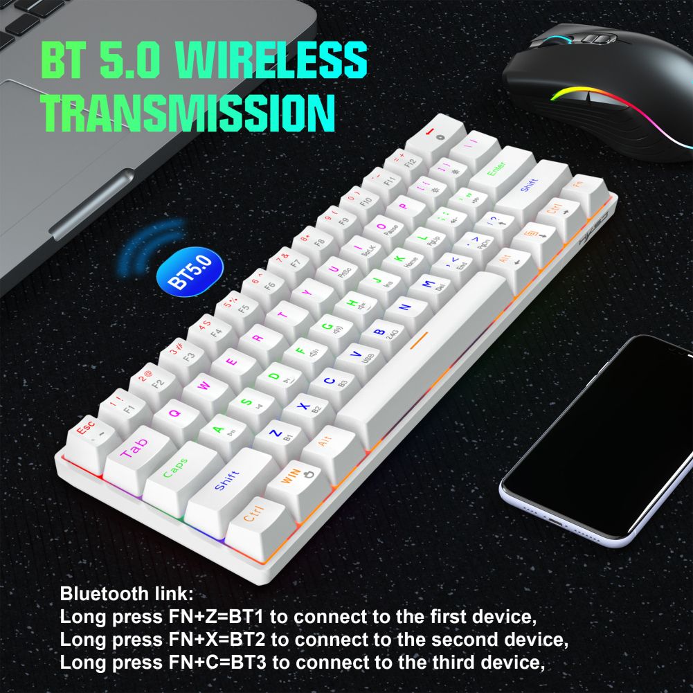 L800 Wireless Mechanical Keyboard 2.4G USB Bluetooth-compatible Type-C 3-mode RGB Backlight Gaming Keyboard Blue Axis 61 Keys