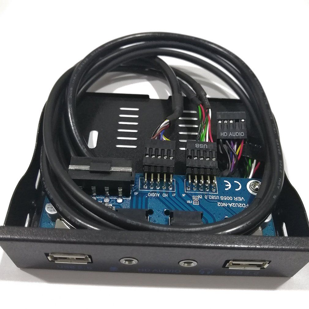 3.5'' 2-Usb 2.0 Port Hub + Hd Audio Output Floppy Drive Expansion Front Panel Black