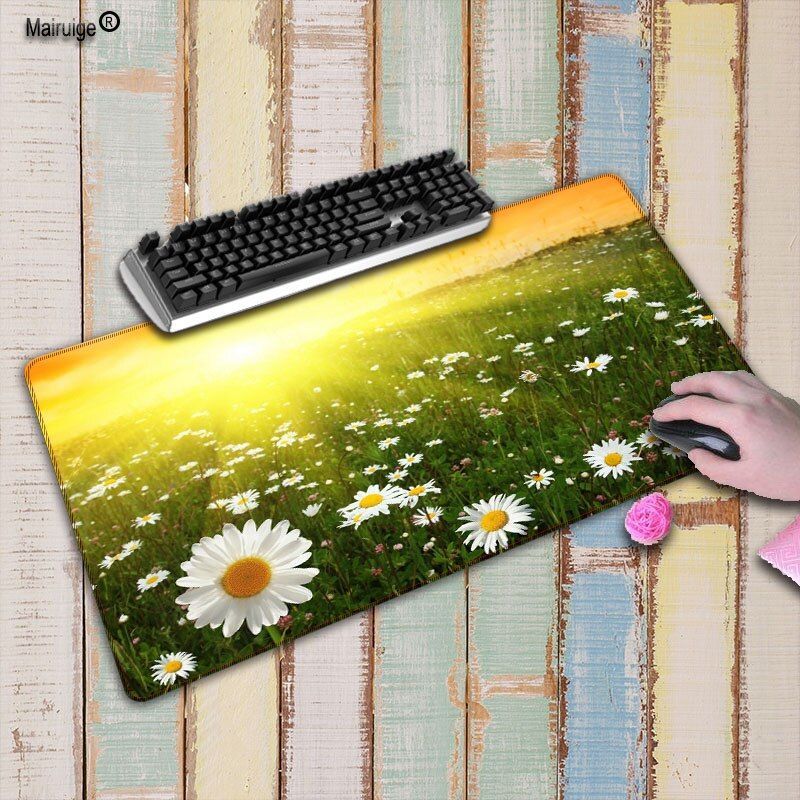 Mairuige Daisy Flower Large Lock Edge mouse pad Anti-slip Natural Rubber PC Computer Gaming mousepad Desk Mat for LOL CSGO DOTA