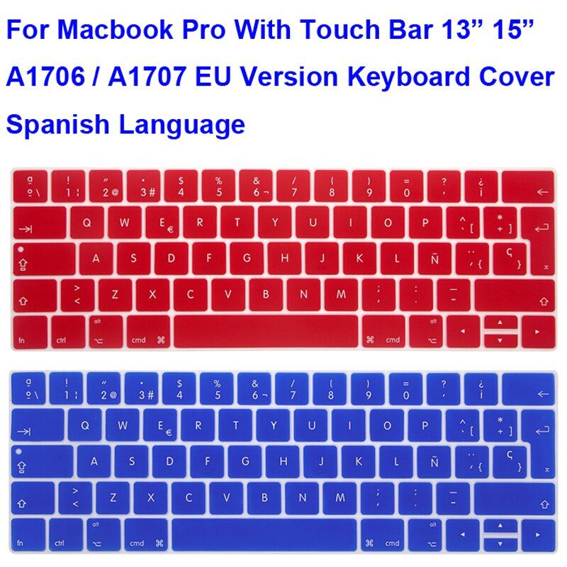 Spanish Keyboard Cover Protector For Macbook Pro with Touch Bar 13 13.3 15 A1706 A1989 A1707 A1990 EU Layout TouchBar 15.4