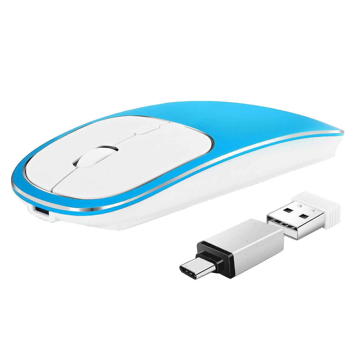 Cordless Wireless Mouse, Metal 2.4G Silent Wireless Photoelectric PC Ergonomic Mouse(Blue)
