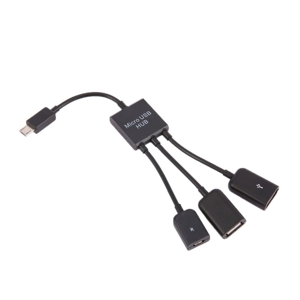 3 In 1 Micro Usb Hub Male To Female Double Usb 2.0 Host Otg Adapter Cable Black