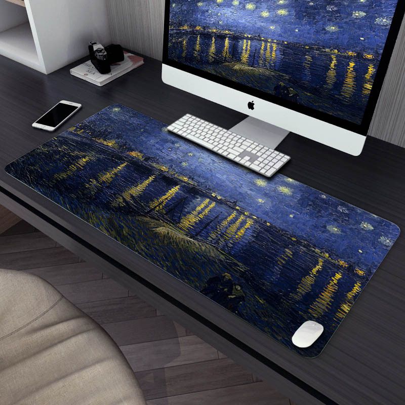 【ALLGOOD】mousepad Popular Van Gogh Art Large Mouse Pad Black Lock Edge Computer Table Mat Speed Rubber Non-slip Carpet