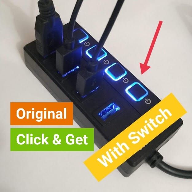USB Hub 3.0 - Black 1.2 m Cable 4-Port Super Speed 5Gbps with switch/ without switch - Usb Hub - Usb Hub