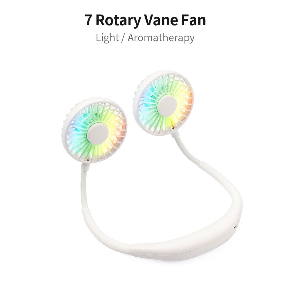 Mini Portable Hanging Neckband Fan USB Rechargeable Double Fans Air Cooler Conditioner Colorful Aroma Electric Desk Fan For Room