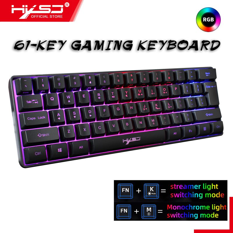 HXSJ V700 Wired Gaming Keyboard RGB Streamer Wired Keyboard 61-key Gaming Keyboard for Game Office Black