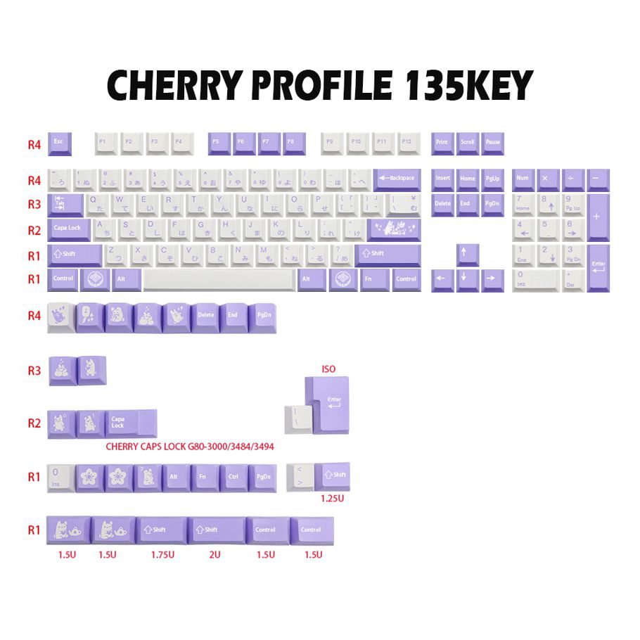 135 Key/Set Tuzi Theme PBT Dye Subbed Keycap for MX Switch FL980 Mechanical Keyboard Gmk Keycap Japanese Key Caps