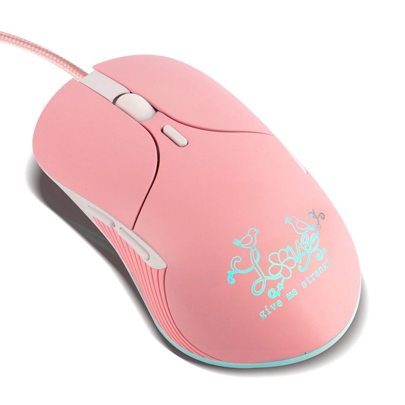 Wired Gaming Mouse Double Happiness Bird Mute Colorful Luminous Mouse Cute Ergonomic Mouse Pink