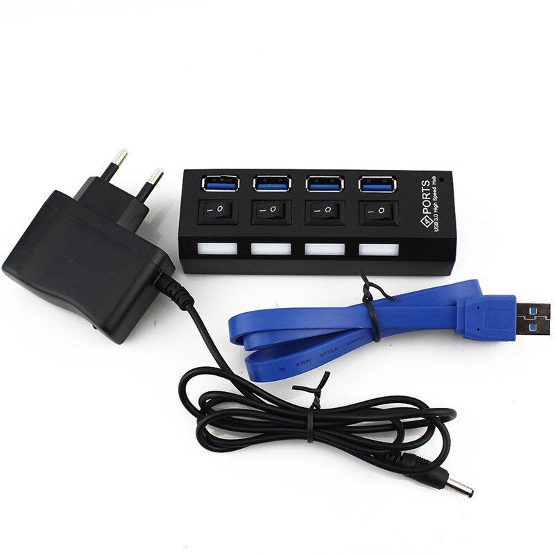 CHUYI HUB High Speed 4 Ports USB 3.0 Port Hub Cable Micro USB Splitter LED On/Off Switch With EU/AU/US/UK External Power Adapter