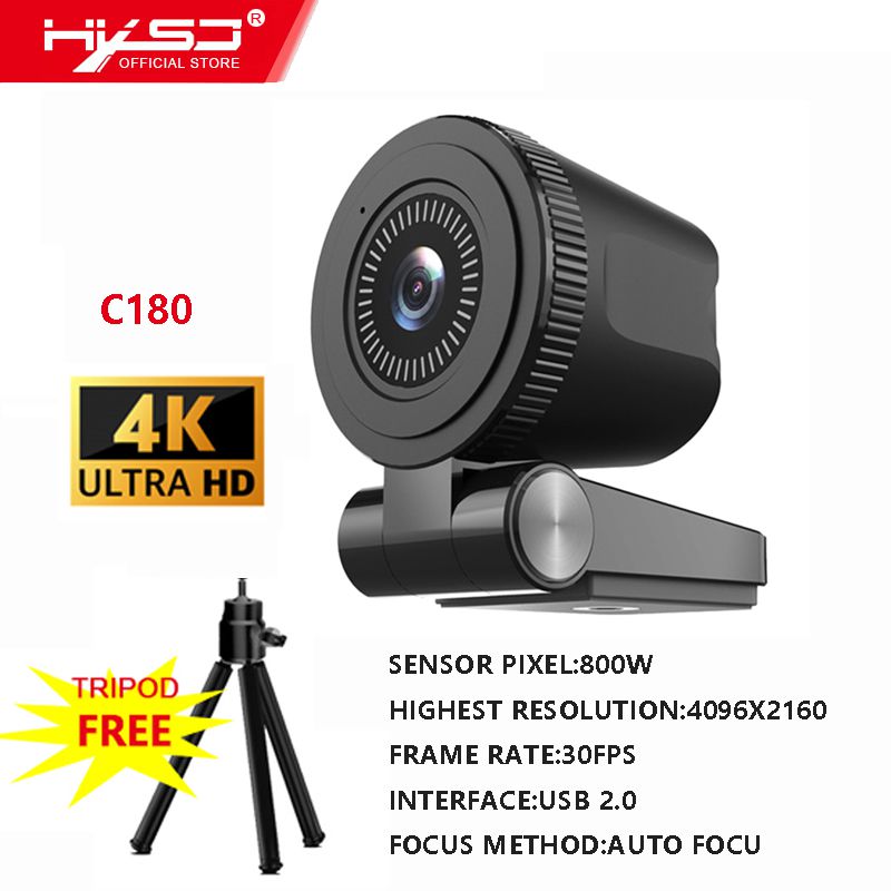 HXSJ 4K UHD Webcam With Switch (4096×2160) 30FPS Ultra High Definition Webcam Super Wide-Angle Field of View Computer USB Camera