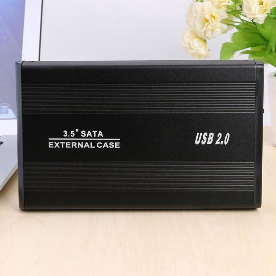 HDD Case 3.5-Inch USB 2.0 to SATA Aluminum Alloy Mobile Hard Disk Box Notebook Desktop External HDD Case Black US Plug