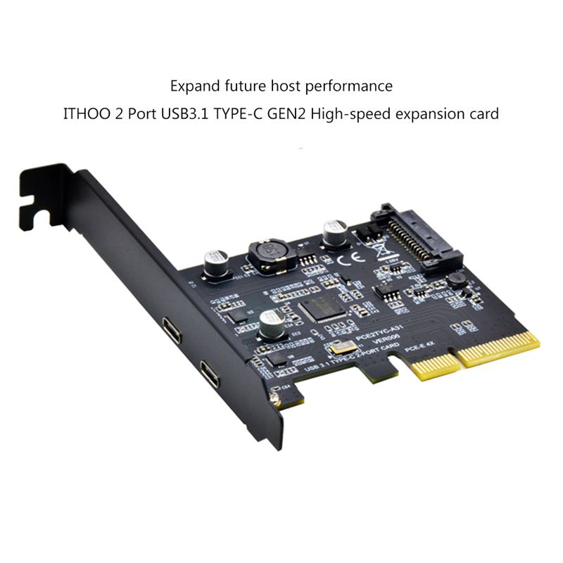 PCI-E X4 Expansion Adapter Card, Desktop Computer Motherboard Expansion Card with USB3.1/Type-C Interface,ASM3142 ​Maste