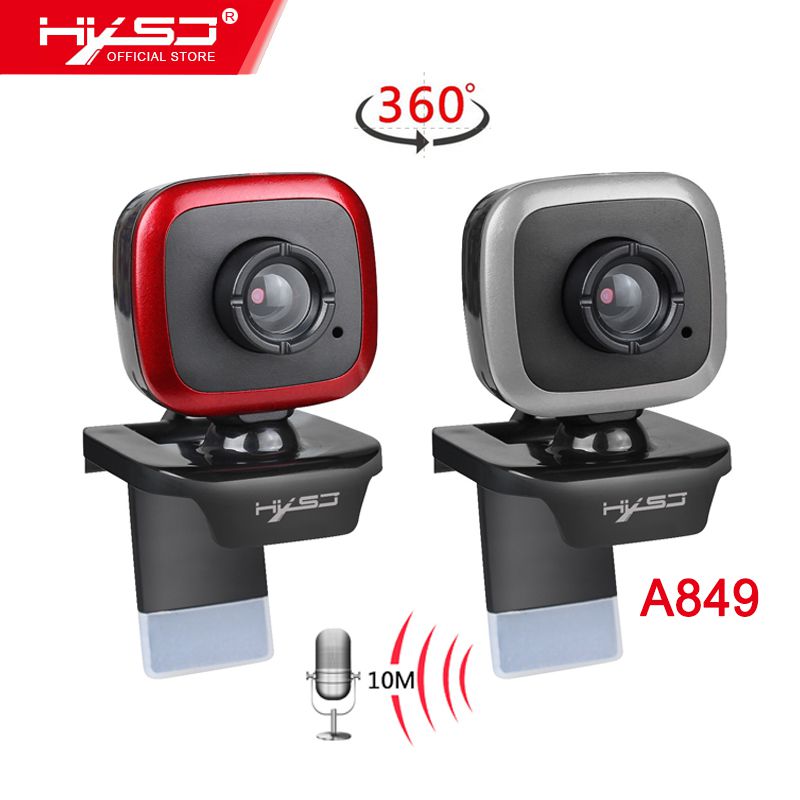 HXSJ A849 USB Web Camera 480P Computer Camera Manual Focus Webcam with Sound-absorbing Microphone for PC Laptop Black+Red