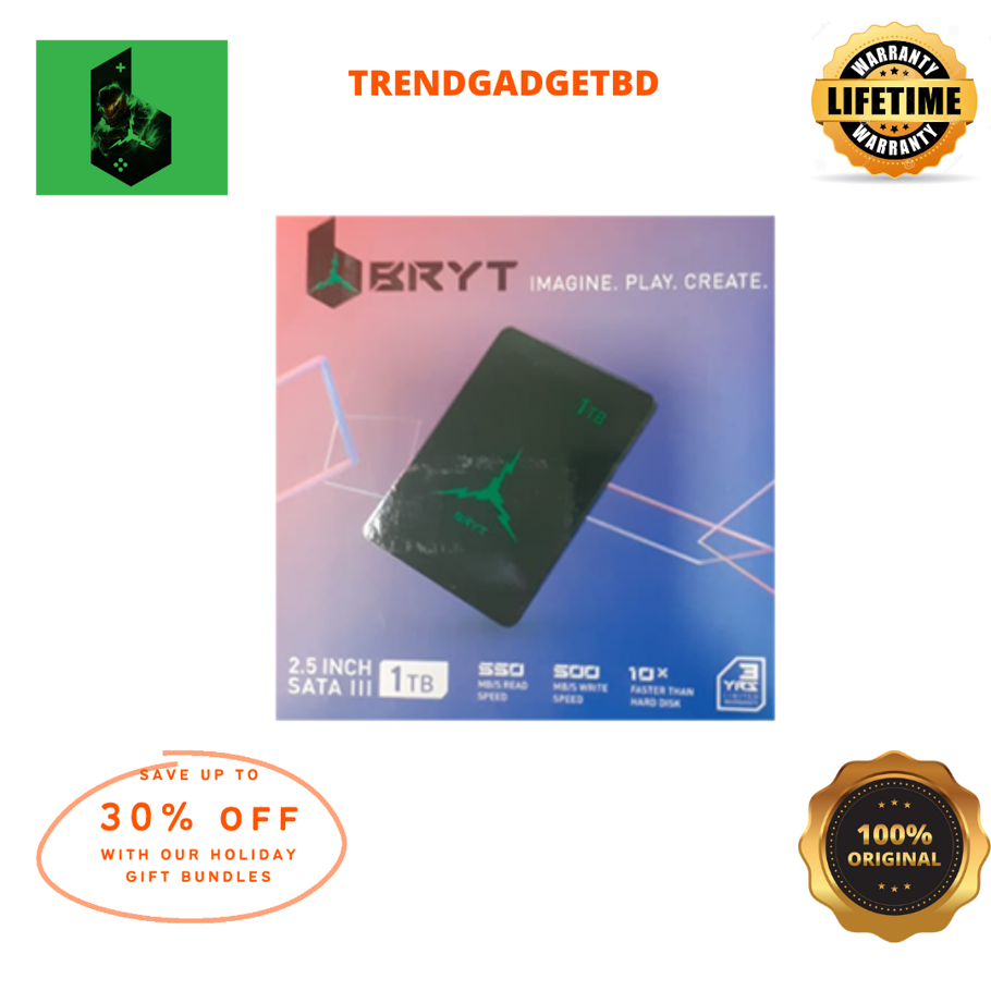 BRYT-1TB-SSD,Black,500 MBs Write,500 MBs Read, Light Weight, Portable 10X Faster Than Hard Disk