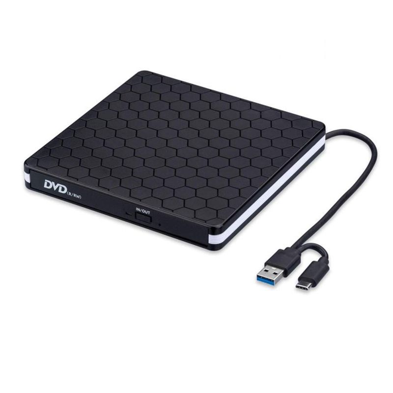 JAERBEE CD DVD Drive with USB 3.0 and Type-C CD Writer ROM Ultra-Slim Portable External DVD Recorder Player Reader for Laptop