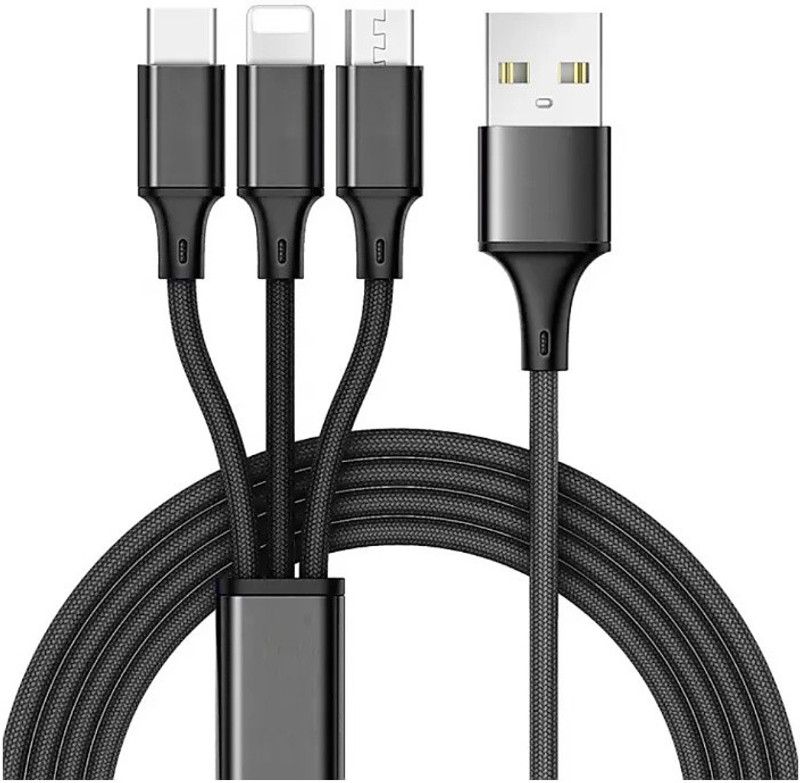 THE MOBILE POINT Power Sharing Cable 3 A 1 m Rubber Mettle Pro 3 in 1 Cable Fast Multi Charger Cable  (Compatible with ALL SMART PHONE, Tablet, Ipod, iPad, Black, One Cable)