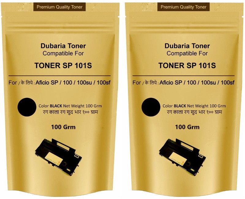 Dubaria Toner Powder Pouch Compatible For Use In Ricoh SP100 / SP111 / SP111SU / SP200 / SP210 / SP212SNw / SP300 / SP 300DN / SP310DN / SP 325Sfnw /SP3400 / SP3410 / SP3510 / Aficio 3510DN Printers – 100 Grams (Set of 2) Black Ink Toner