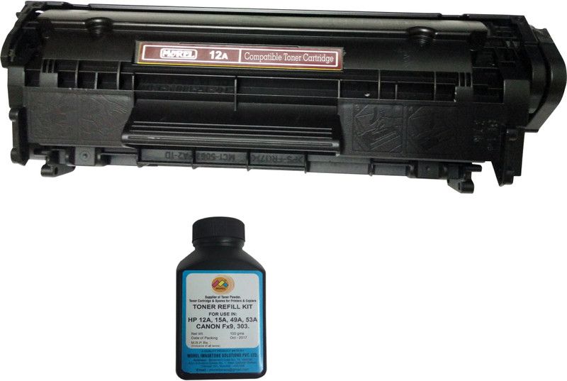 MOREL COMPATIBLE TONER CARTRIDGE FOR USE IN HP LASERJET 1010 / 1020 / 12A / Q2612A / CANON 303 / FX9 AND 1 REFILL BOTTLE Black Ink Toner