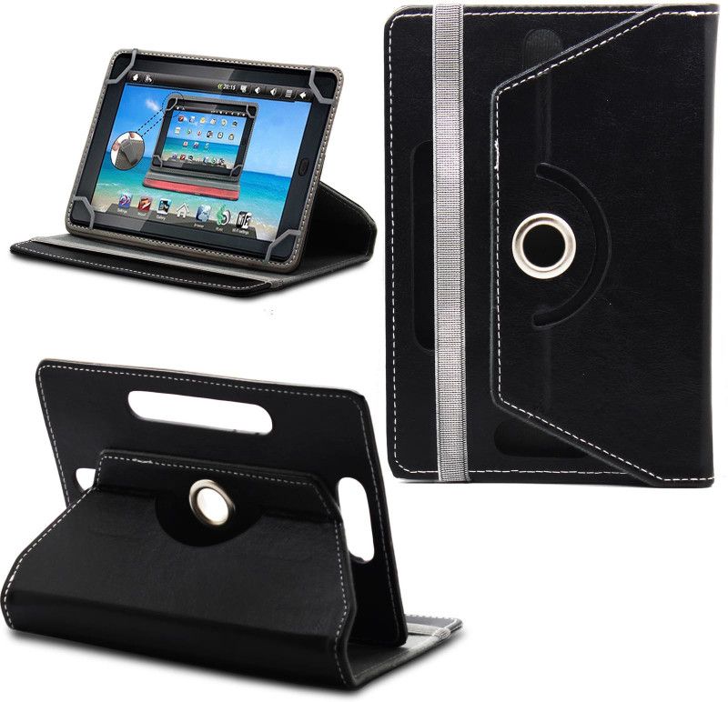 Elyon Design Flip Cover for DOMO Slate SSM25 OS8 For 8inch 360 rotating pu leather cover  (Black, Dual Protection)