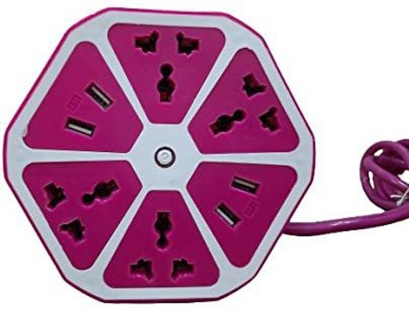 Coralshine extension board with 4 USB port and 4 socket 4 Socket Extension Boards  (Pink, 150 m, With USB Port)