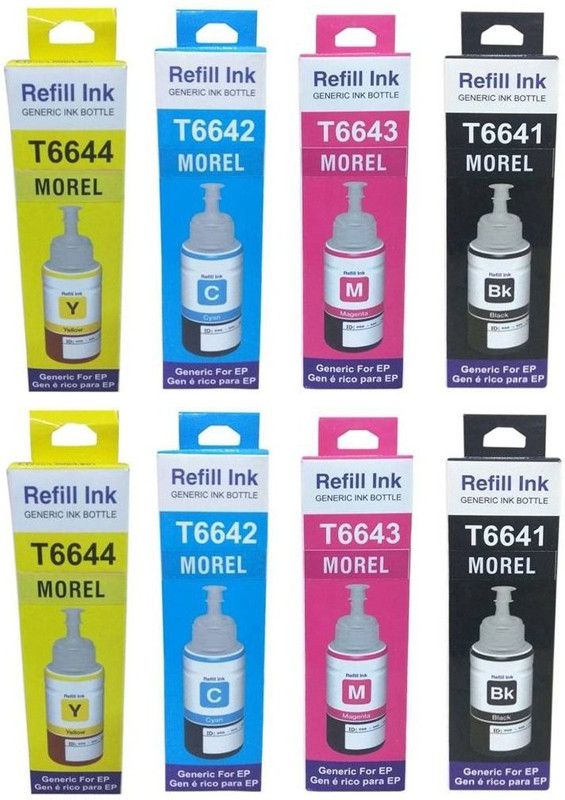 MOREL INK FOR 664 MULTI COLOR INK FOR USE IN EPSON L100 / L110 / L200 / L210 / L300 / L350 / L355 / L550 PRINTER COLOR CYAN, MAJENTA, YELLOW, BLACK SET OF 2 Black + Tri Color Combo Pack Ink Cartridge