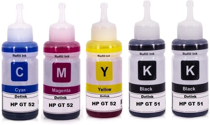 Refill Ink Refill Ink for HP GT 51/ 52 Dye Ink Compatible for HP GT-5810, 5820, 5821, 310, 315, 319, 410, 415, & 419 Inkjet Printer Black + Tri Color Combo Pack Ink Bottle
