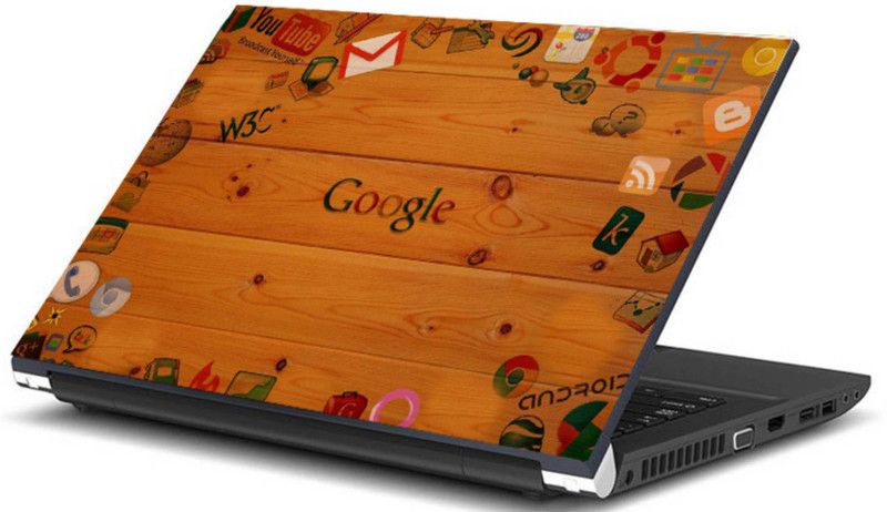 Advik Arts Wooden Google World Laptop Skin Sticker Laminated Vinyl Laptop Decal 15.6