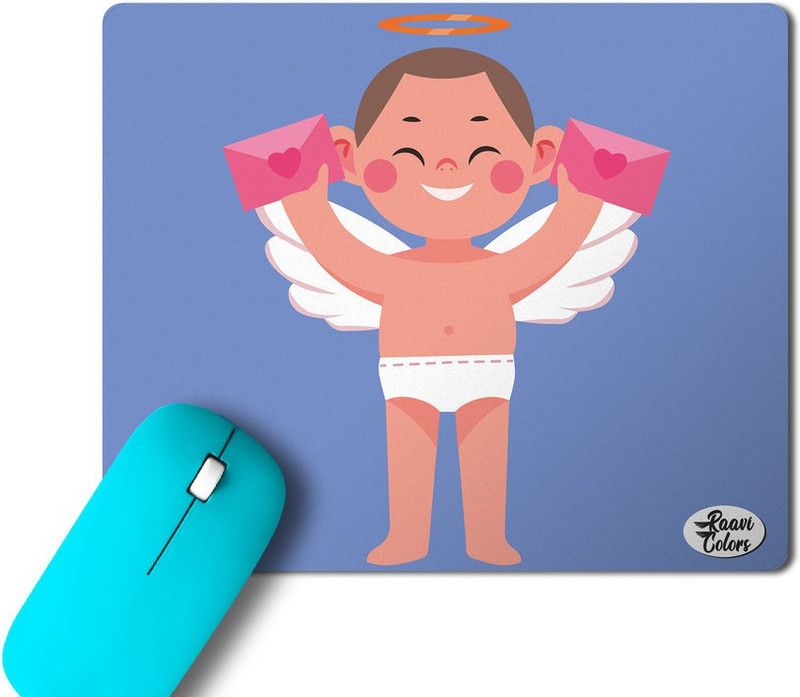 Raavi colors love angel printed Non-Slip Rubber Base Rectangle Mousepad  (Blue)