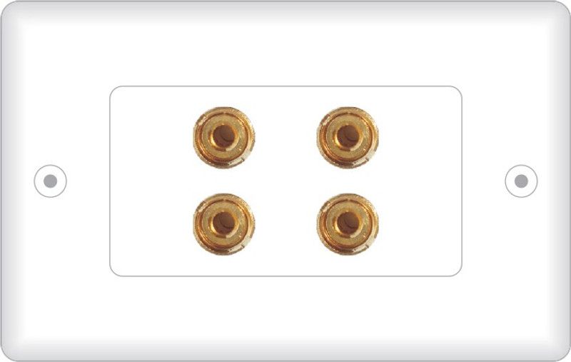 MX 4 SOCKET BANANA BINDING POST FEMALE Speaker Cable WALL PLATE FACEPLATE (114 X 70 mm) Dock  (White)
