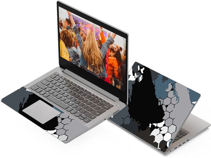 Anweshas Black Grey Honeycomb Art Full Panel Laptop Skins Upto 15.6 inch - No Residue, Bubble Free - Removable HD Quality Printed Vinyl/Sticker/Cover Compatible For Self Adhesive Vinyl Laptop Decal 15.6