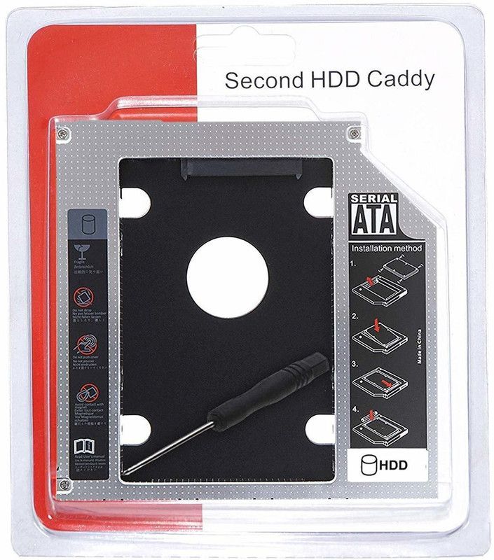 spincart Universal 9.5mm SATA to SATA 2nd SSD HDD Hard Drive Caddy Adapter Tray Enclosures, for CD/DVD Drive Slot (Add Second HDD/SSD to Your Laptop) 2.5 inch Internal Hard 9.5 Drive Enclosure/HDD Caddy 2nd bay  (For Laptop, Steel)