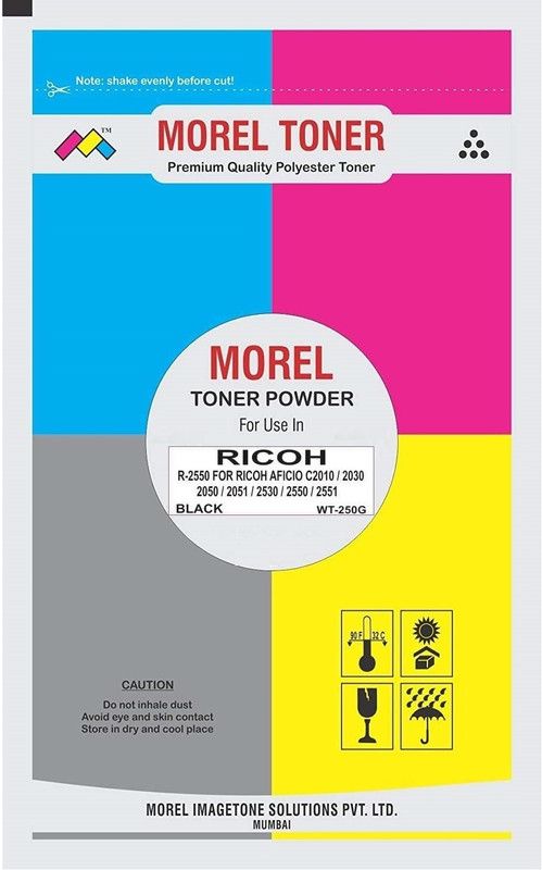 MOREL 2550 TONER POWDER FOR USE IN RICOH AFICIO MPC2003 / MPC2004 / MPC2011 / MPC2503 / MPC3502S / C3500 C2010 / 2030 / 2050 / 2051 / 2530 / 2550 / 2551 PHOTOCOPIER COLOR BLACK Black Ink Cartridge