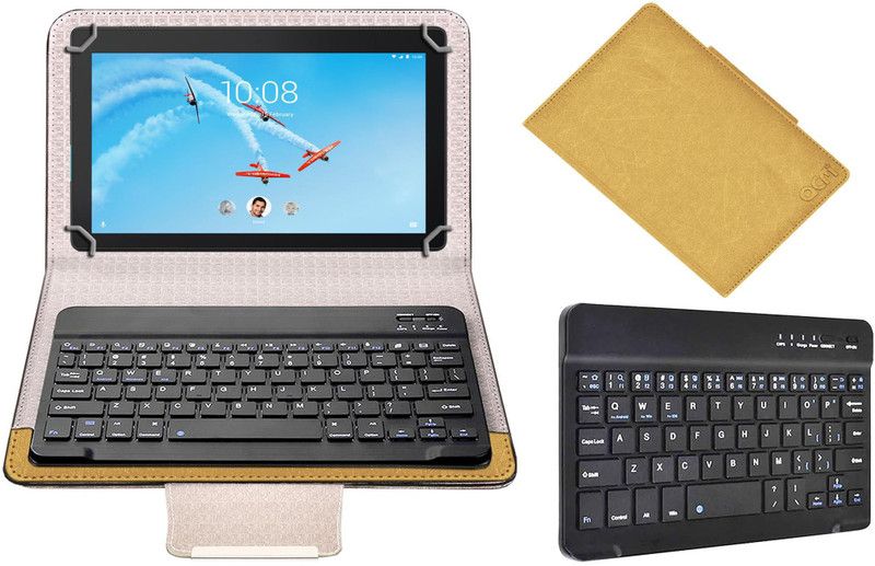 ACM Keyboard Case for Lenovo Tab E10  (Gold, Cases with Holder)