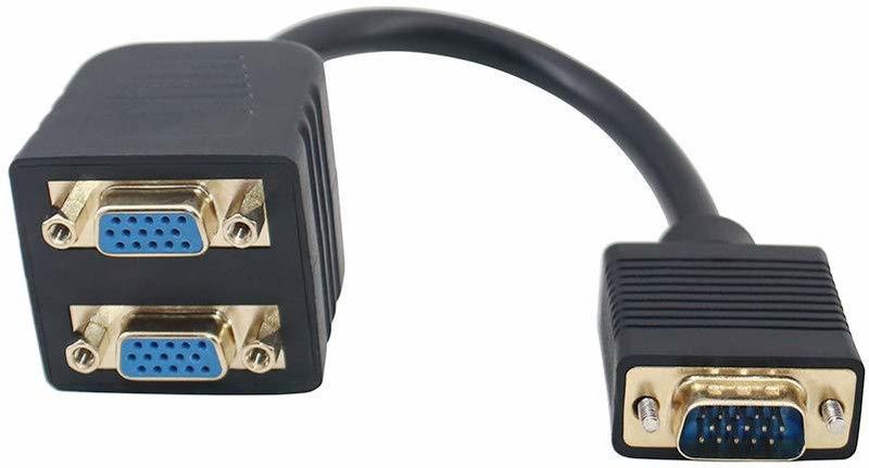 Tobo VGA Cable 0.25 m 1 VGA Male to 2 VGA Female VGA Monitor Y Splitter Cable.  (Compatible with TV, Computer, Black, One Cable)