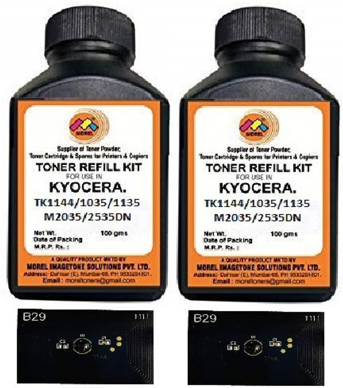 MOREL TK1144 TONER POWDER BOTTLE 100G (PACK 2) WITH TONER CHIP (PACK 2) FOR KYOCERA ECOSYS 1035 1135MFP M2035 2035DN 2535DN COPIER Black Ink Cartridge