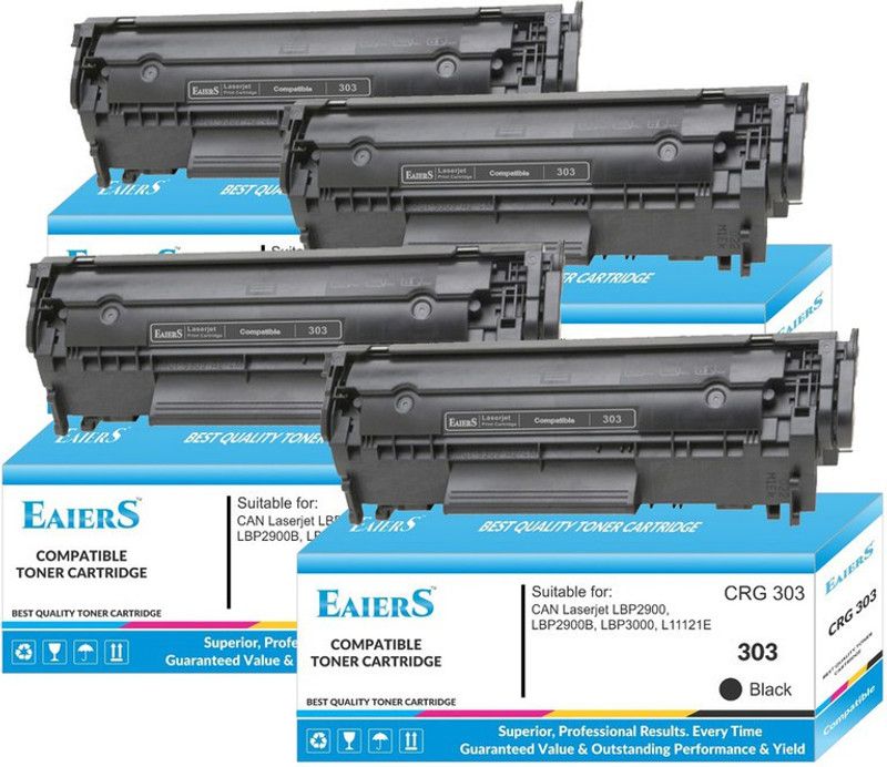 EAIERS Pack of 4, Premium Quality CRG 303 Compatible for 303 Toner Cartridge for Laserjet - LBP2900, LBP2900B, LBP3000, L11121E Black Printer Cartridge Black + Tri Color Combo Pack Ink Toner