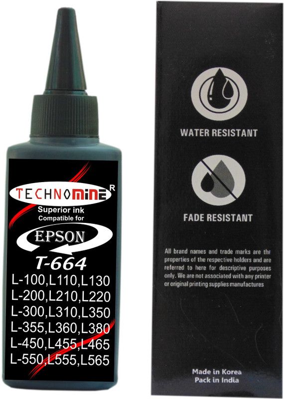 Technomine Epson T664 Ink L100,L110,L130,L200,L210,L220,L360,L380,L385,L450,L455,L465,L485,L555,L565,L1300 compatible ink Pack of 4 bottle Black Ink Black + Tri Color Combo Pack Ink Bottle