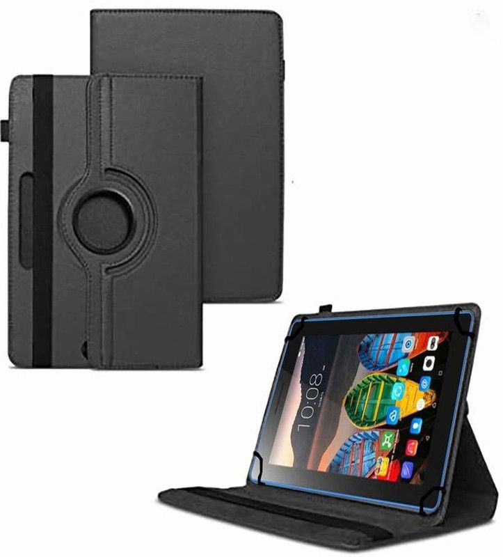 TGK Flip Cover for Lenovo Tab 3 7 Plus Tablet 7 inch / Rotating Leather Stand Case  (Black, Cases with Holder)