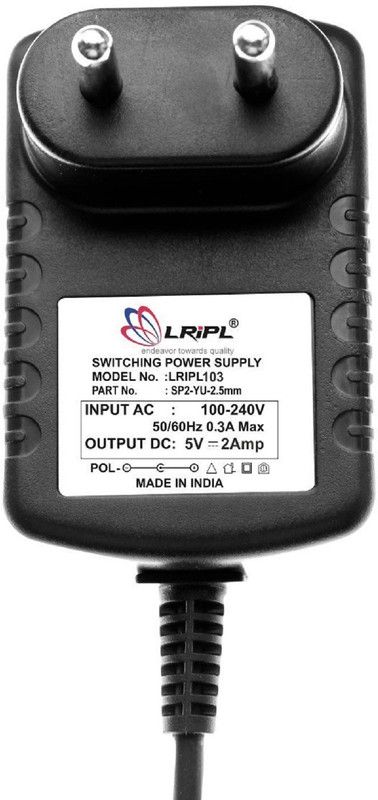 LRIPL Power Adapters 5V 2A Black AC input 100VAC-240VAC Pin 2.5MM Output Current Amp 10 W Adapter  (Power Cord Included)