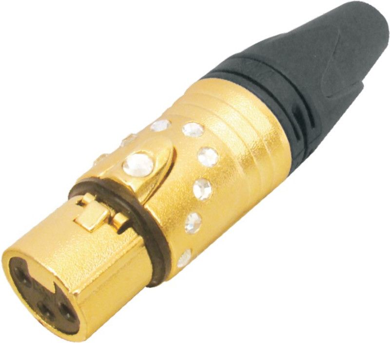 MX XLR 3 PIN MICROPHONE FEMALE WITH SWAROVSKI CRYSTALS FULL GOLD PLATED Connector  (Gold, Black, Crystals)